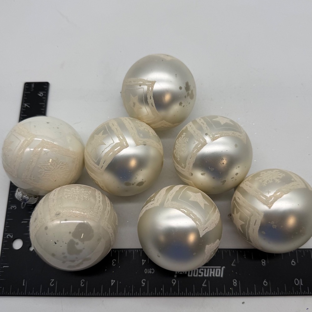 Vintage Rauch Pearl Glass Christmas Ornaments Glitter Stars Snowflakes Set of 7
